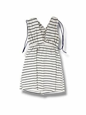 Mon Ami USA Striped Cutout Tie Back Mini Dress Ivory Navy Medium